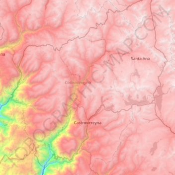 Mapa topográfico Castrovirreyna, altitud, relieve