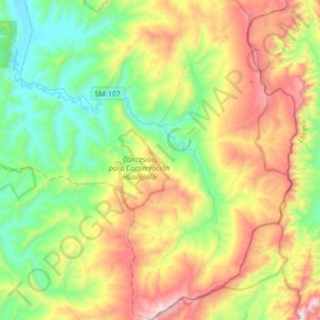 Mapa topográfico Shamboyacu, altitud, relieve
