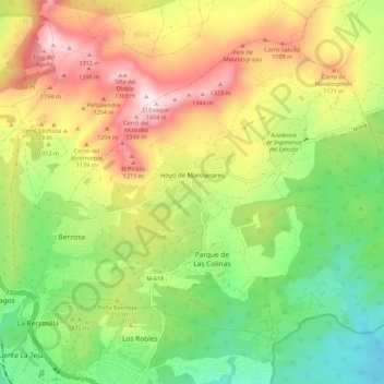Mapa topográfico Hoyo de Manzanares, altitud, relieve