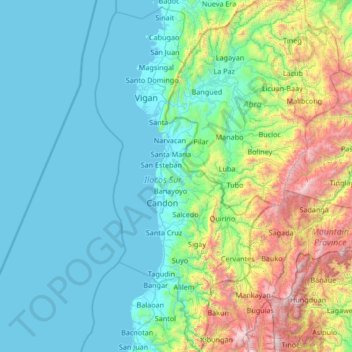 Mapa topográfico Ilocos Sur, altitud, relieve