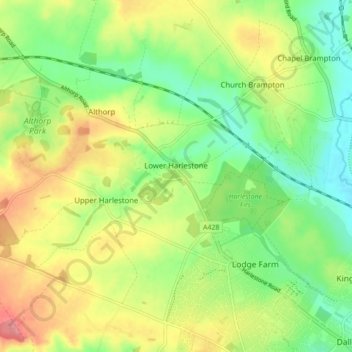 Mapa topográfico Harlestone, altitud, relieve