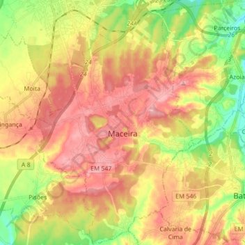 Mapa topográfico Maceira, altitud, relieve