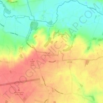 Mapa topográfico Wormingford, altitud, relieve