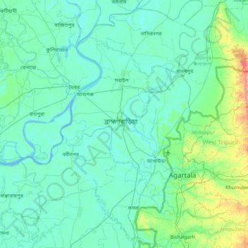 Mapa topográfico Brahmanbaria District, altitud, relieve