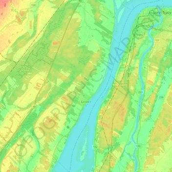 Mapa topográfico Lanoraie, altitud, relieve