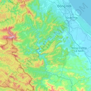 Mapa topográfico Quảng Ninh District, altitud, relieve