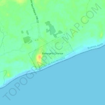 Mapa topográfico Balneario Orense, altitud, relieve