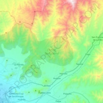 Mapa topográfico Lomas de Iguanil, altitud, relieve