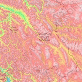 Mapa topográfico Leh Tehsil, altitud, relieve