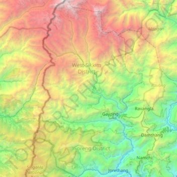 Mapa topográfico West Sikkim District, altitud, relieve