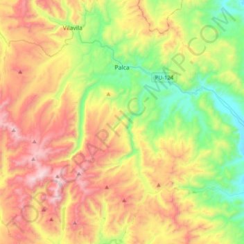 Mapa topográfico Palca, altitud, relieve