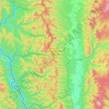 Mapa topográfico Salawin National Park, altitud, relieve