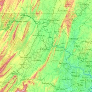 Mapa topográfico Upper Potomac River, altitud, relieve