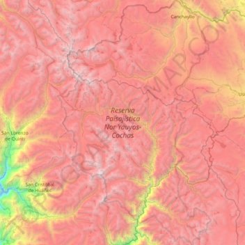 Mapa topográfico Reserva Paisajística Nor Yauyos-Cochas, altitud, relieve