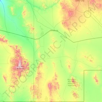 Mapa topográfico Hidalgo County, altitud, relieve
