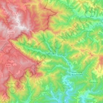 Mapa topográfico Valleraugue, altitud, relieve