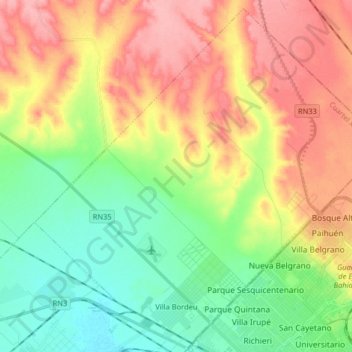 Mapa topográfico Villa Bordeu, altitud, relieve