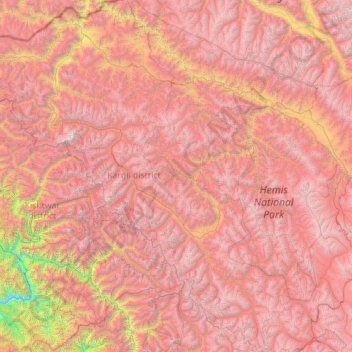 Mapa topográfico Kargil District, altitud, relieve