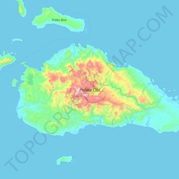Mapa topográfico Isla de Obira, altitud, relieve
