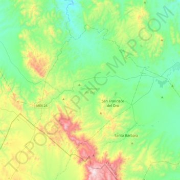 Mapa topográfico San Francisco del Oro, altitud, relieve