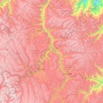 Mapa topográfico Dos de Mayo, altitud, relieve
