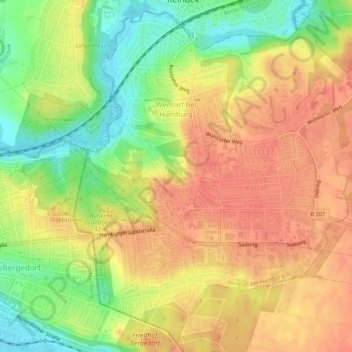 Mapa topográfico Wentorf bei Hamburg, altitud, relieve