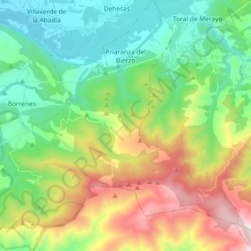 Mapa topográfico Priaranza del Bierzo, altitud, relieve