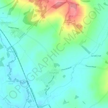 Mapa topográfico Kingham, altitud, relieve