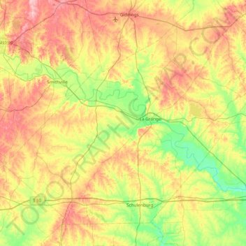Mapa topográfico Fayette County, altitud, relieve