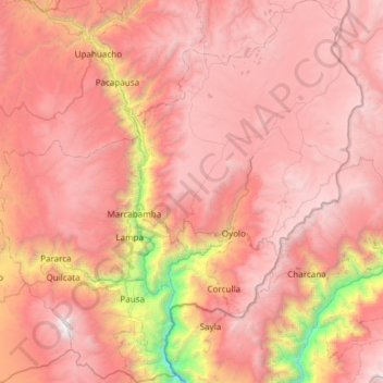 Mapa topográfico Páucar del Sara Sara, altitud, relieve