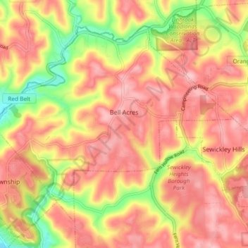 Mapa topográfico Bell Acres, altitud, relieve