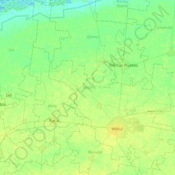 Mapa topográfico Motul, altitud, relieve