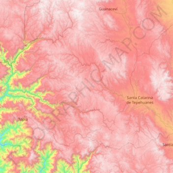 Mapa topográfico Tepehuanes, altitud, relieve