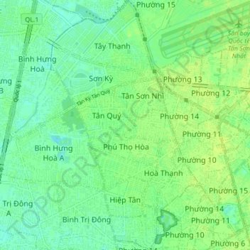 Mapa topográfico Tan Phu District, altitud, relieve