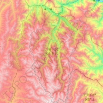 Mapa topográfico 九寨沟风景名胜区, altitud, relieve