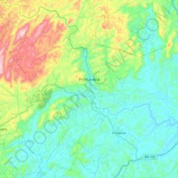 Mapa topográfico Primavera, altitud, relieve