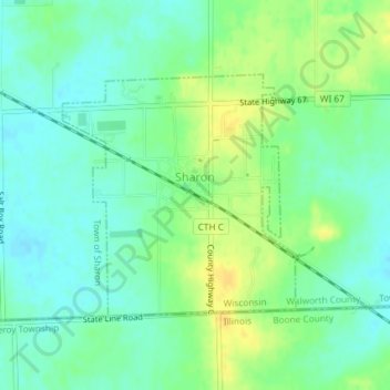 Mapa topográfico Sharon, altitud, relieve