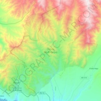 Mapa topográfico Lomas de Atiquipa, altitud, relieve