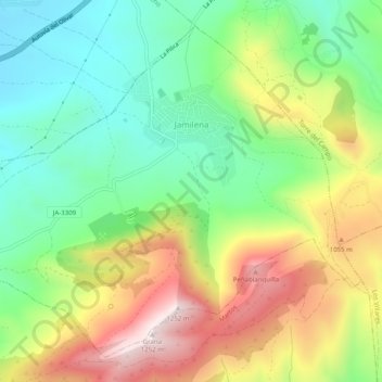 Mapa topográfico Jamilena, altitud, relieve