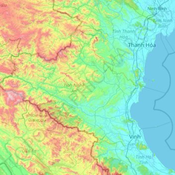 Mapa topográfico Nghe An province, altitud, relieve