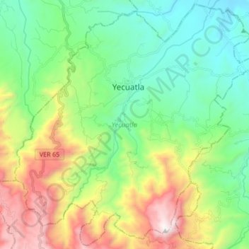 Mapa topográfico Yecuatla, altitud, relieve