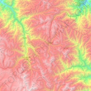Mapa topográfico Comas, altitud, relieve