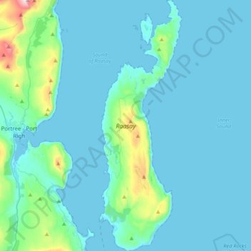 Mapa topográfico Raasay, altitud, relieve