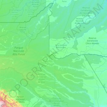Mapa topográfico Tahuamanu, altitud, relieve