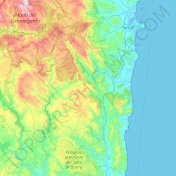 Mapa topográfico Àrthana/Arzana, altitud, relieve