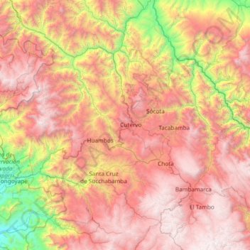 Mapa topográfico Provincia de Chota, altitud, relieve