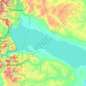 Mapa topográfico Lago Viedma, altitud, relieve