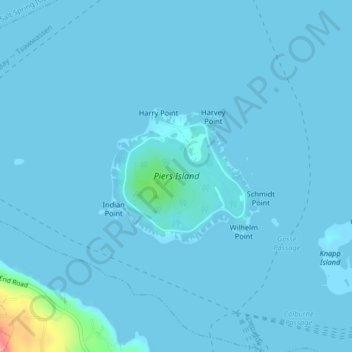 Mapa topográfico Piers Island, altitud, relieve