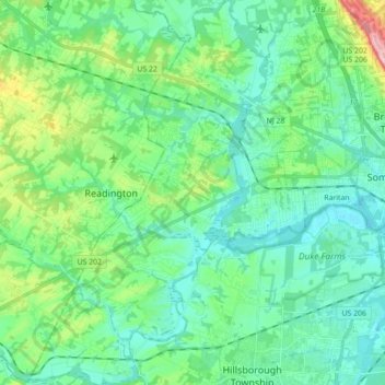 Mapa topográfico Branchburg Township, altitud, relieve