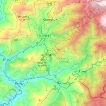 Mapa topográfico Pakyong, altitud, relieve